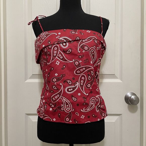 Vintage To The Max Bandana Tank Top Red White Paisley Y2K Western Streetwear USA - Picture 1 of 8